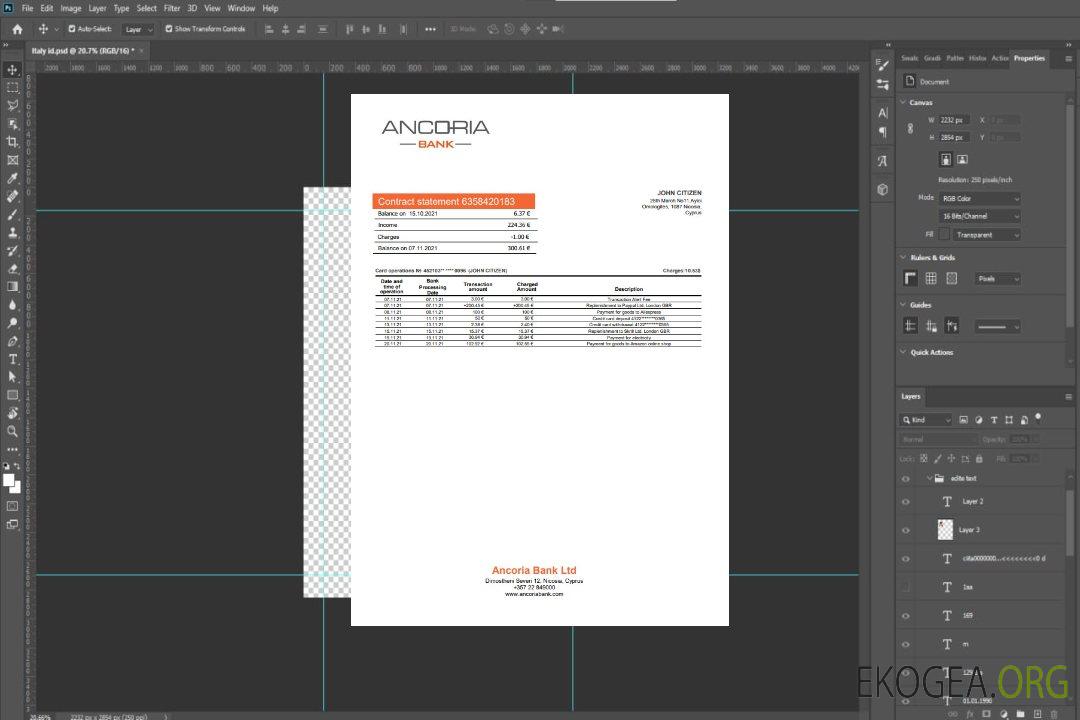 Relevé bancaire d'Ancoria à Chypre template Relevé bancaire d'Ancoria à Chypre template